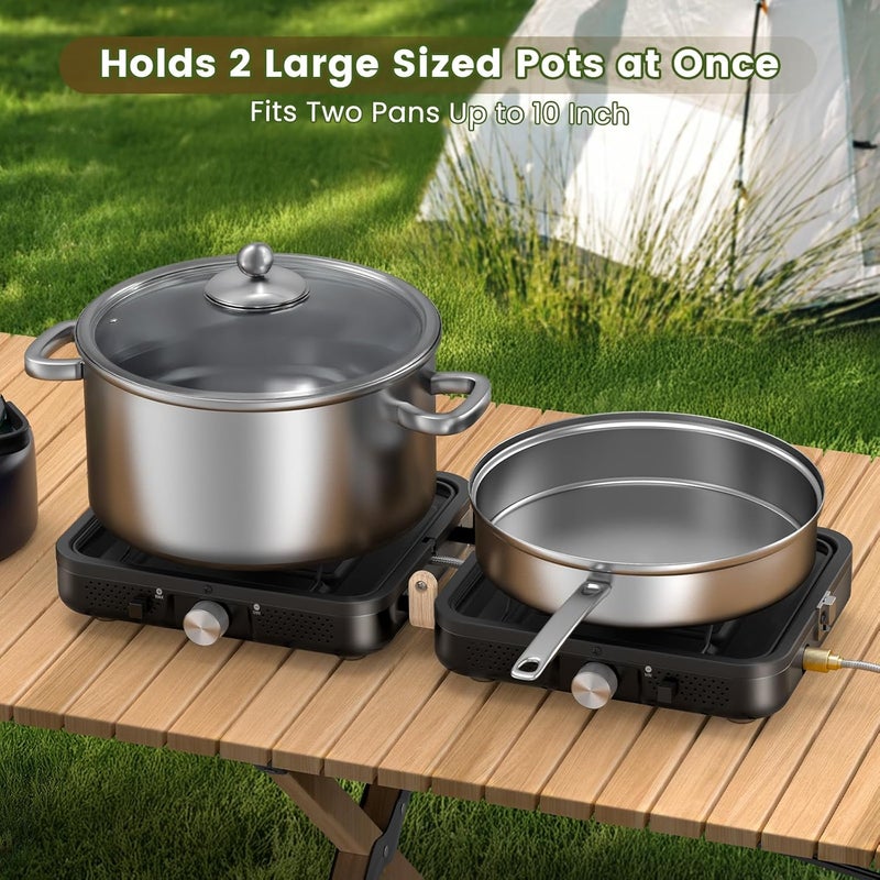 OGERY 2-Burner Foldable Camping Stove with Griddle (Textured & Smooth) and Carrying Bag, Portable Propane Camp Stove with 2 Adjustable Burners & Piezo Ignition, for Camping Tailgating Essentials Gear - Image 3